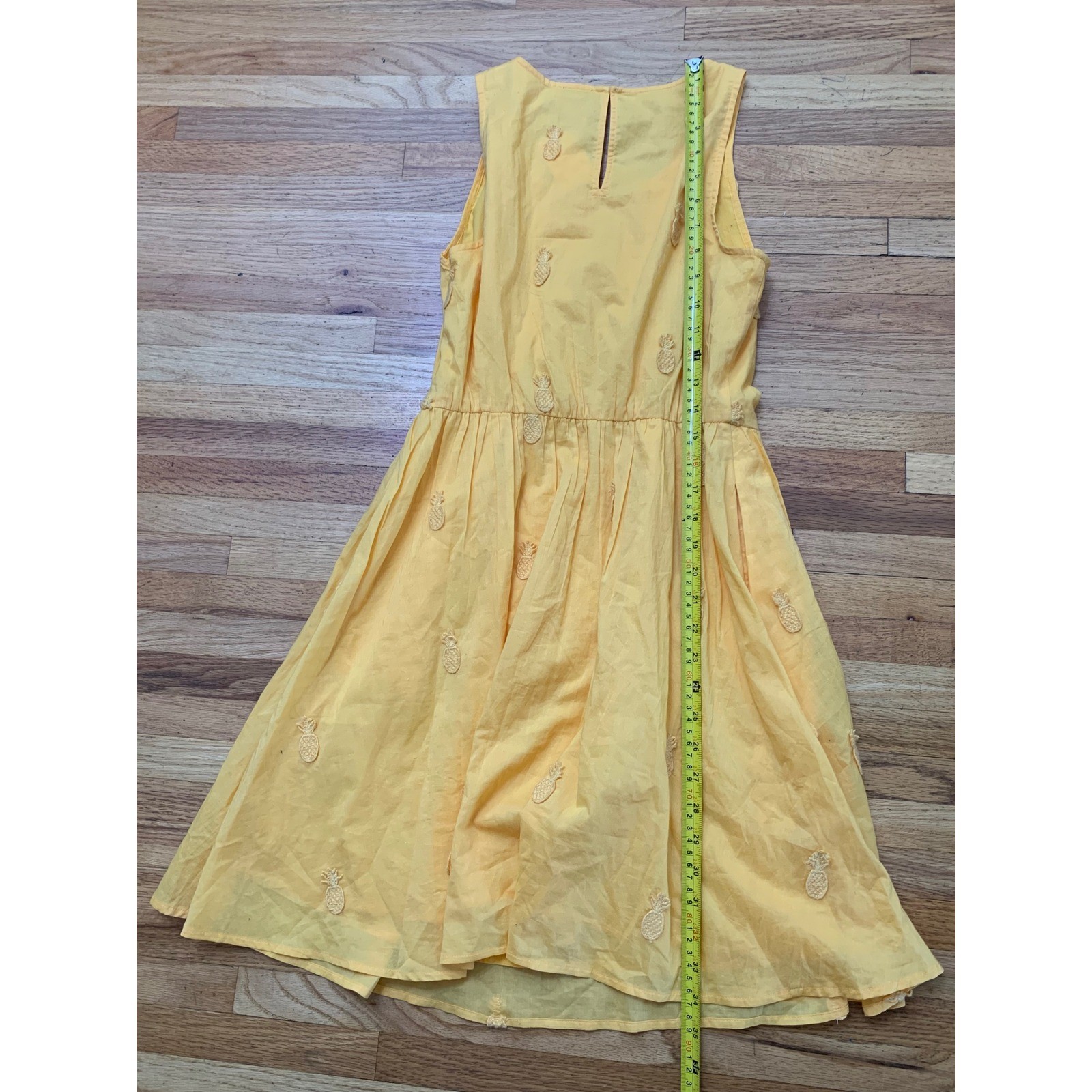 J.Crew Yellow Pineapple Embroidered Cotton Fit & Flare Dress CA216 Size 00 NWT