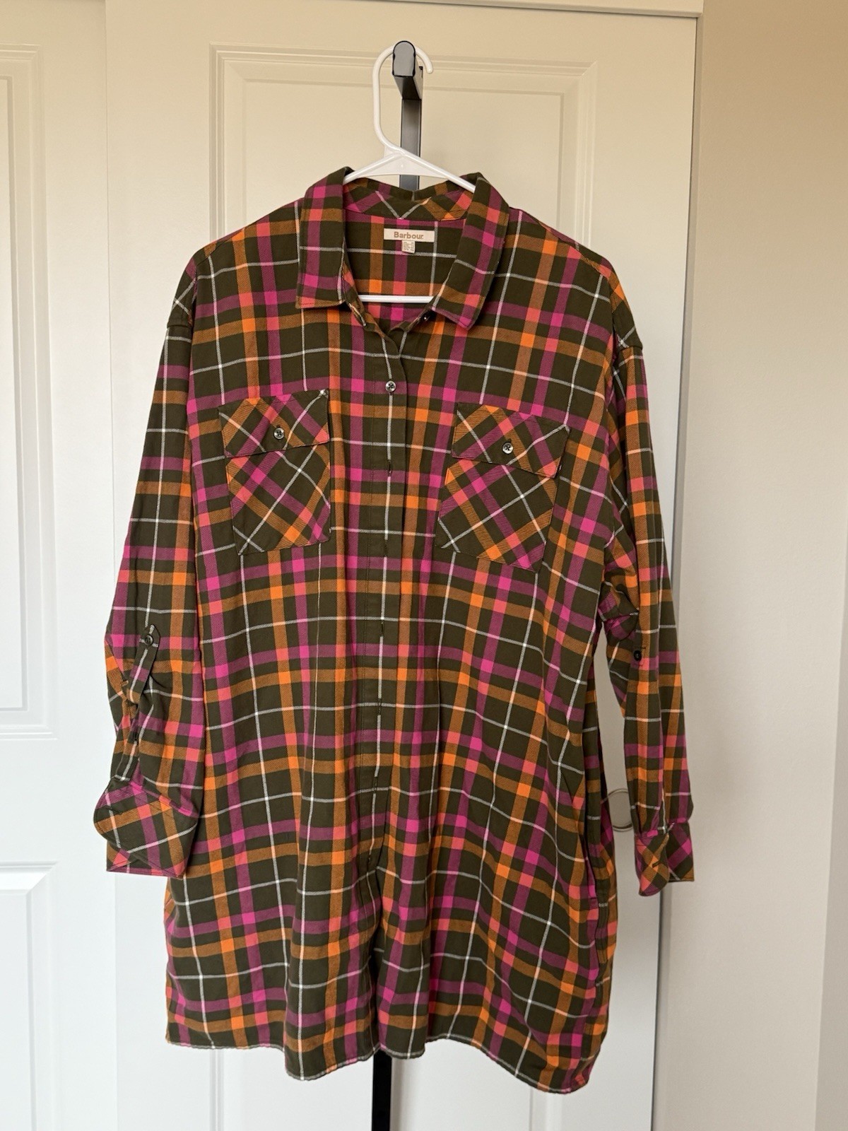 BARBOUR X ASOS EXCLUSIVE LORNA SHIRT DRESS IN CHECK-GREEN Size 14 Plaid
