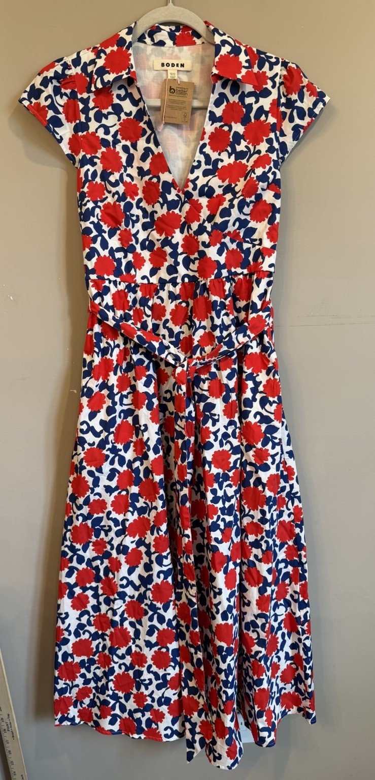 NEW Boden Julia Red White Blue Wrap Dress Size 6 Classic