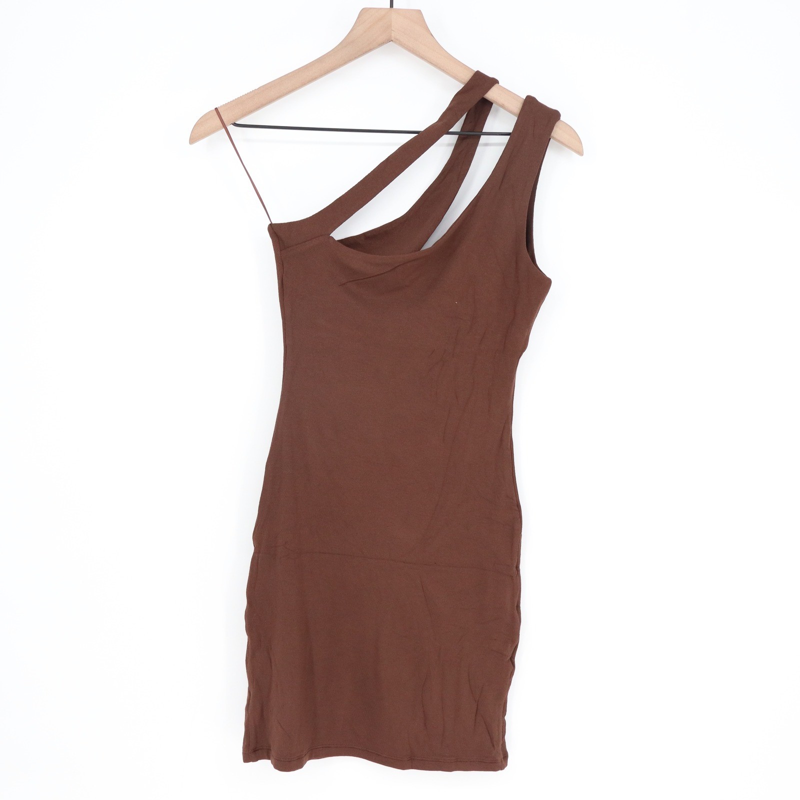 Naked Wardrobe Womens Chocolate One Shoulder Mini Dress Brown Large