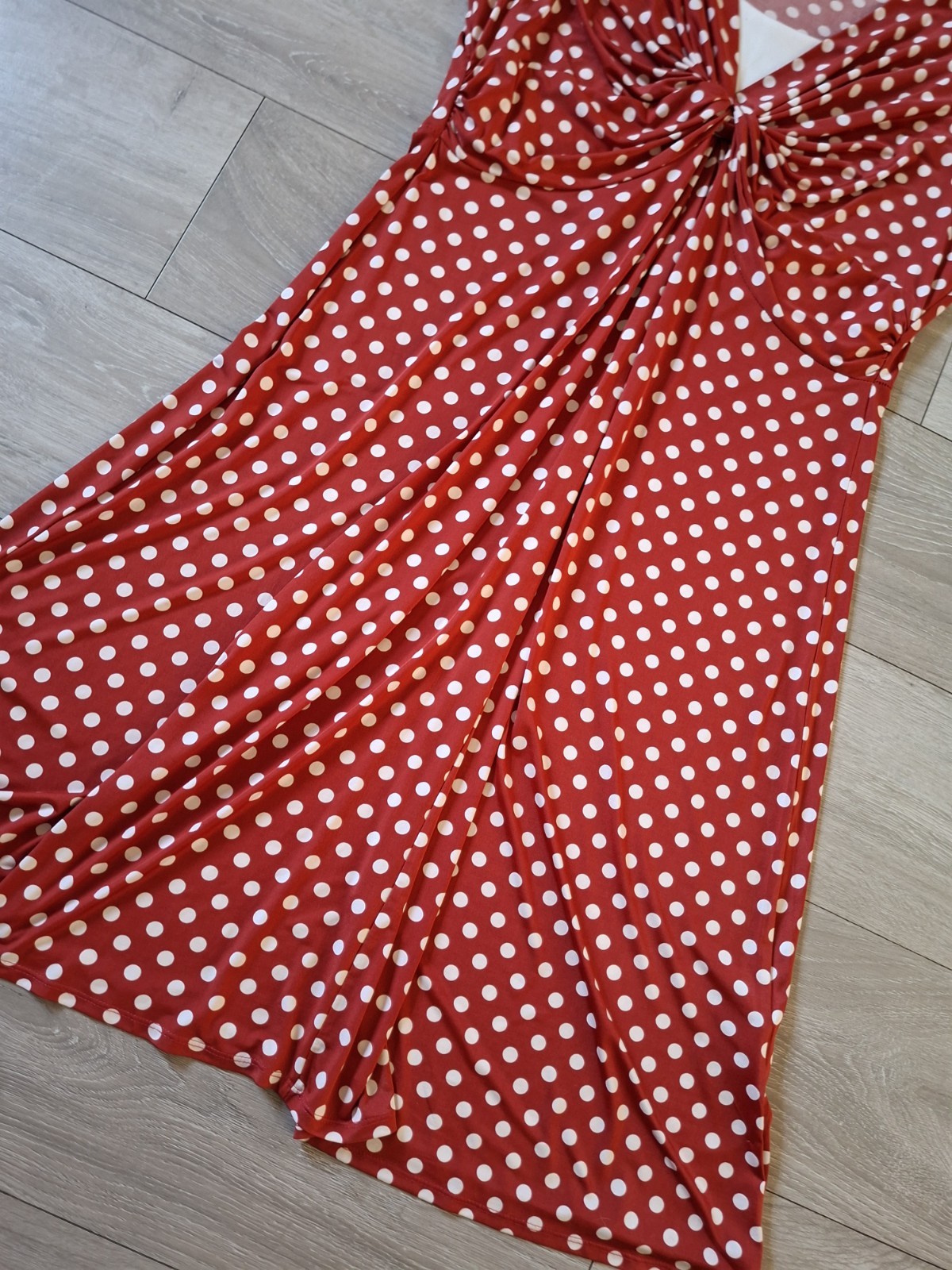 Rosa Rosa Red & White Spotted Stretch Midi Dress Flared Ruched Smart Casual UK16
