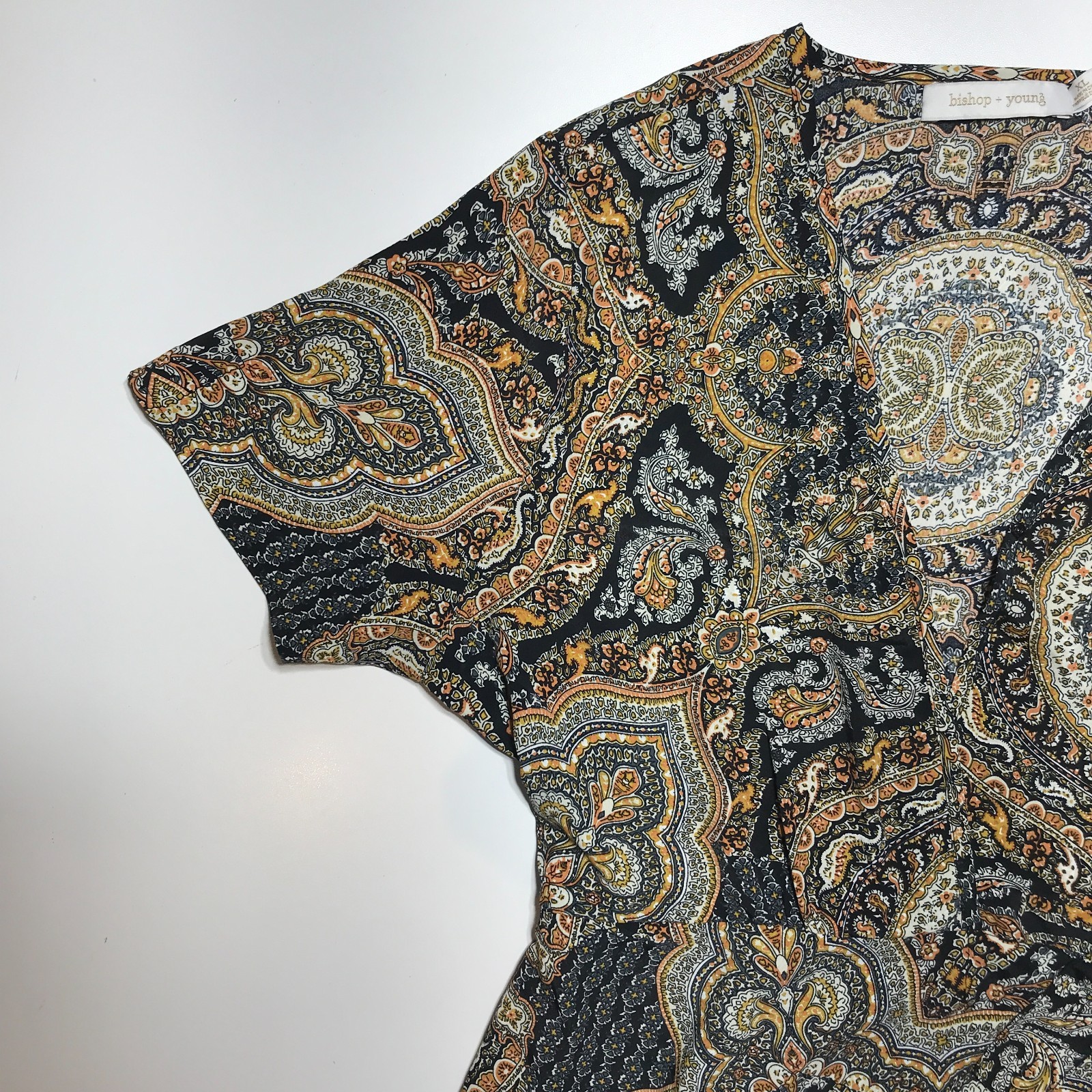 NWT Bishop + Young Woven Paisley Patchwork Wrap Dress Maxi in Black Combo XL