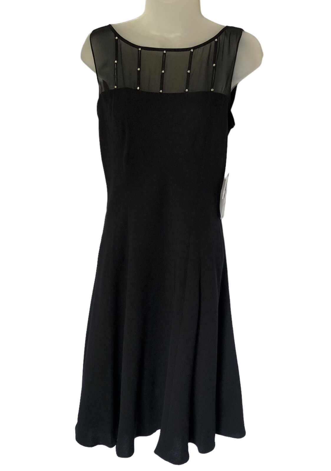 EVAN PICONE Dress 10 Black Sleeveless Rhinestones Draped Back Pullover NWT $99
