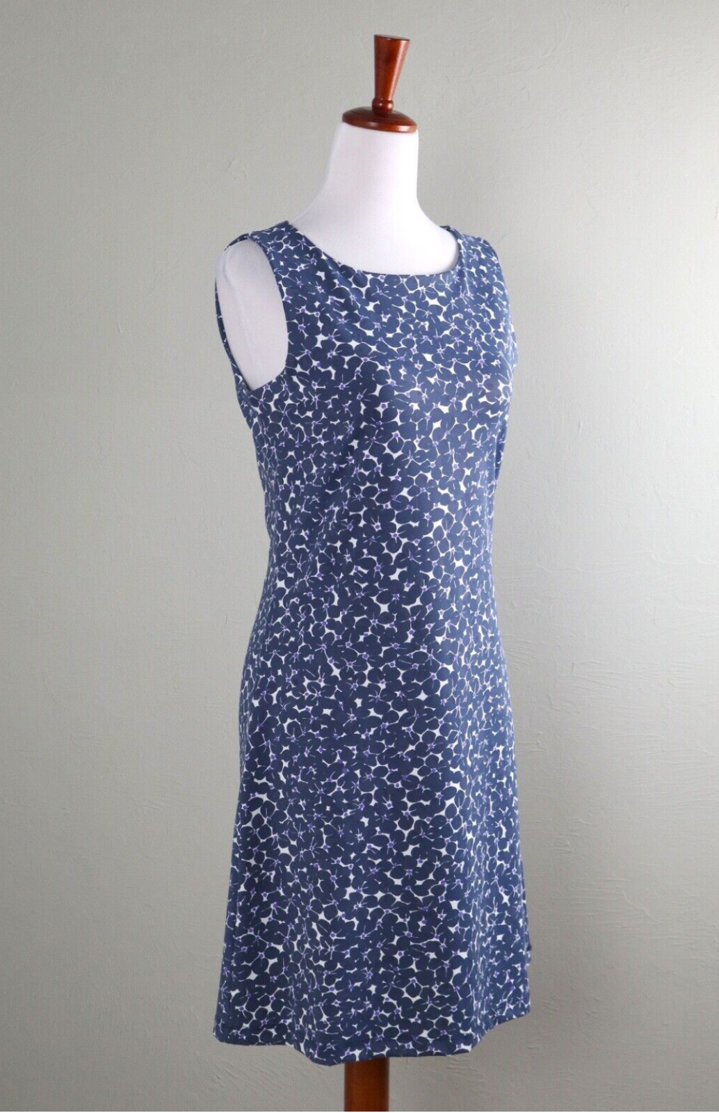 MAHI GOLD Sleeveless Blue Floral Stretch Nylon Jersey Mini Sheath Shift Dress S