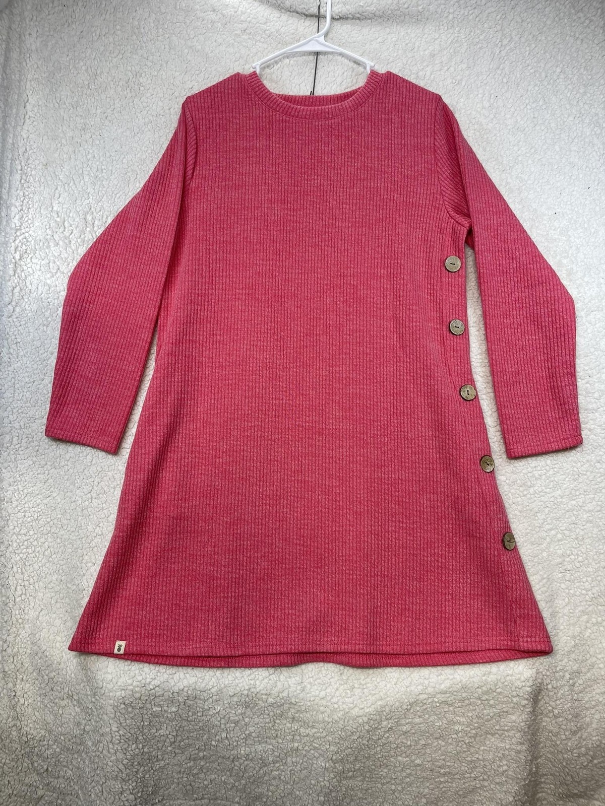 Simply Southern Sweater Dress Womens L Pink Ribbed Knit Side Button Long Sleeve