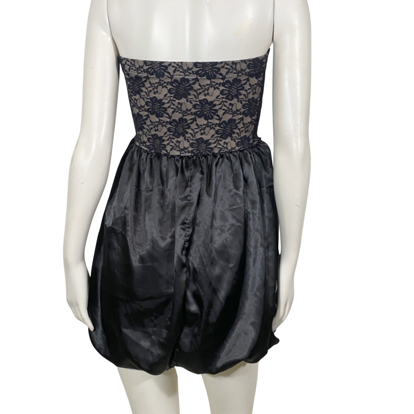 Romantic Lace Satin Strapless Bubble Hem Party Dress Size Small Goth Babydoll