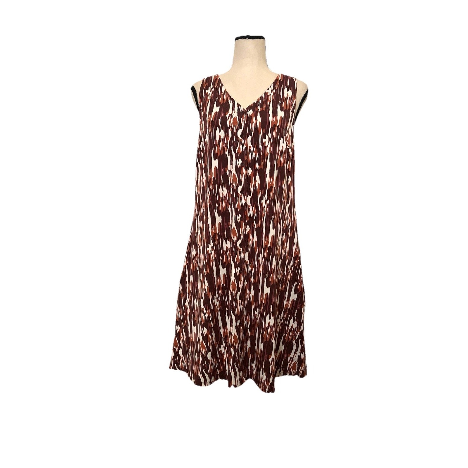 Garnet Hill Button Front Knit Tank Dress Printed Stretchy Tencel Women Medium