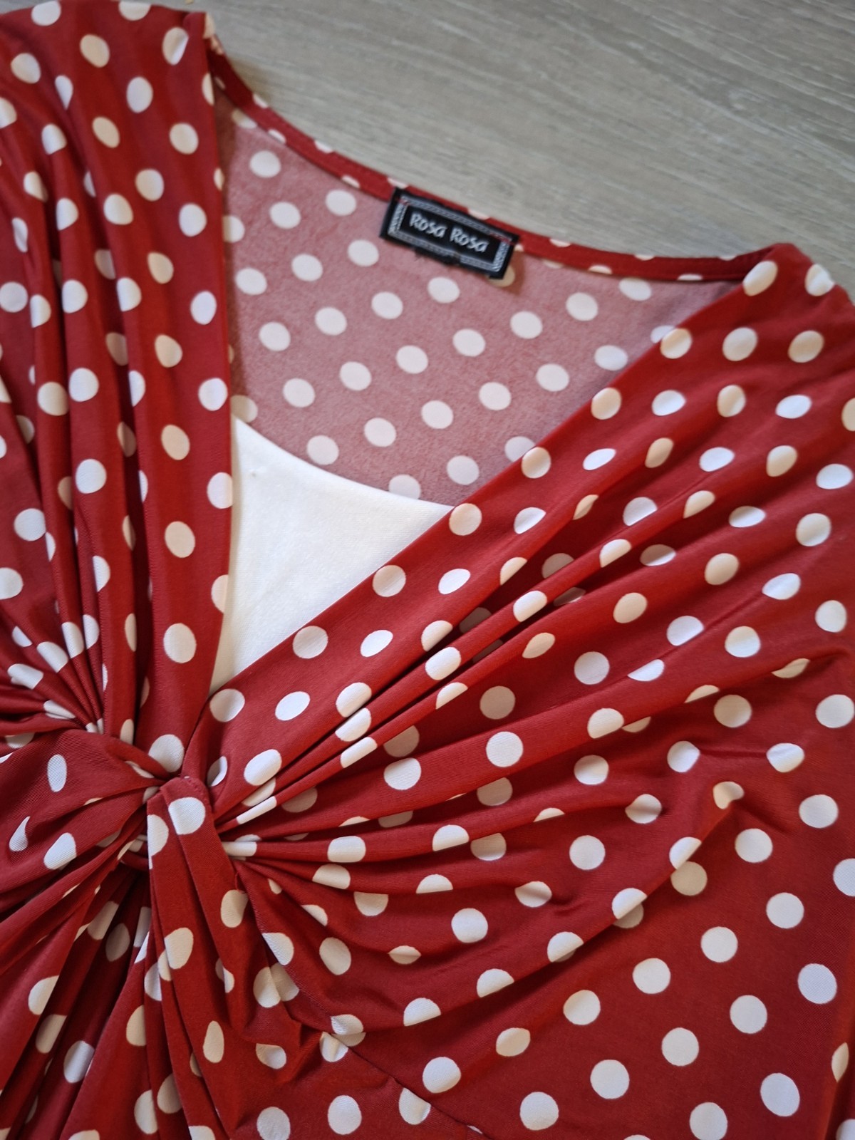 Rosa Rosa Red & White Spotted Stretch Midi Dress Flared Ruched Smart Casual UK16