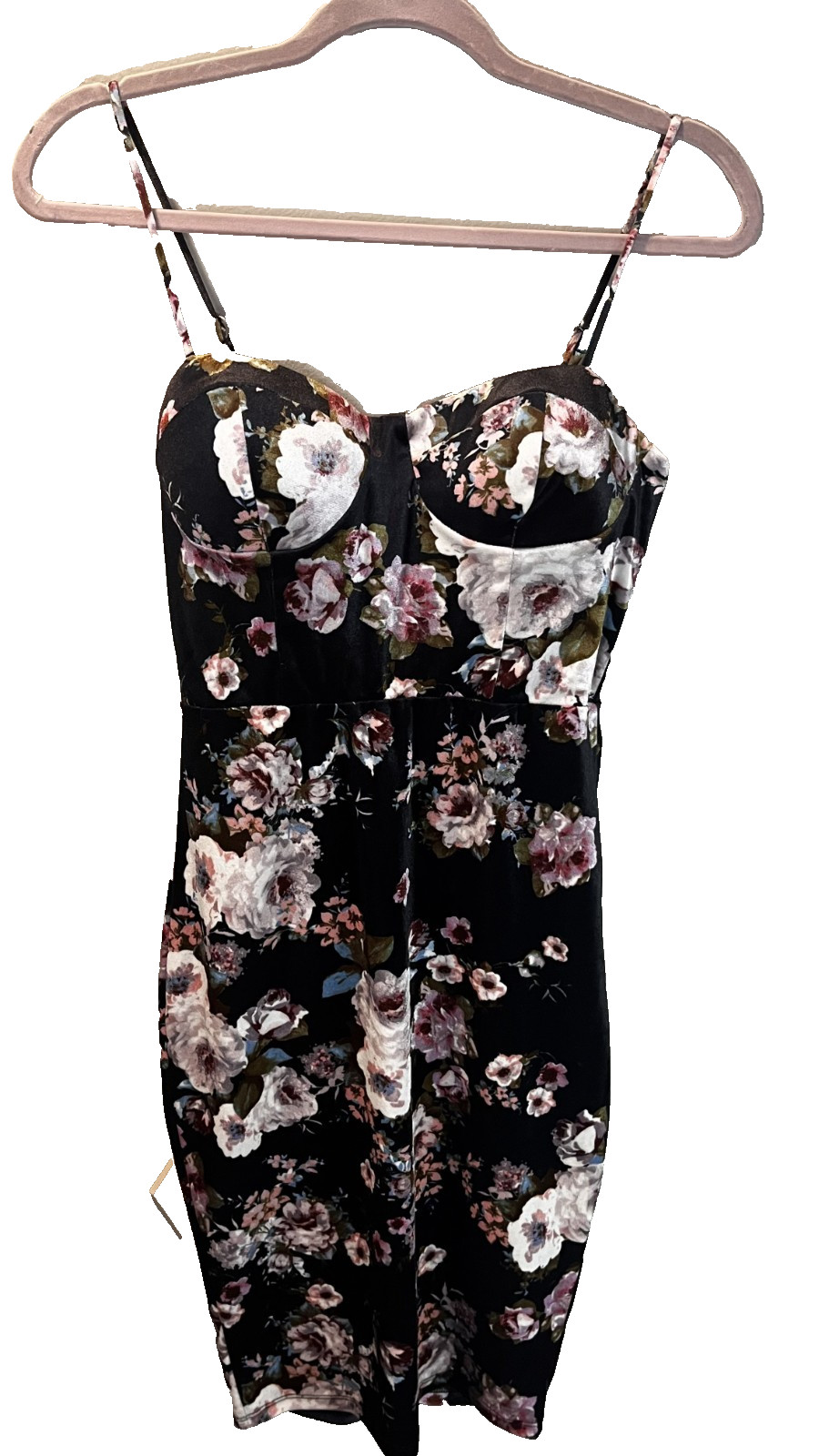 Charlotte Russe Black Floral Bustier Bodycon Midi Dress Small