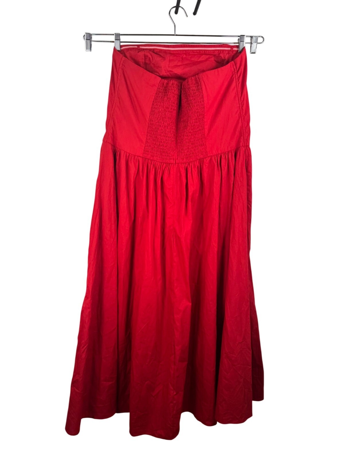 Abercrombie strapless Drop waist smocked maxi dress red preppy sz XLP