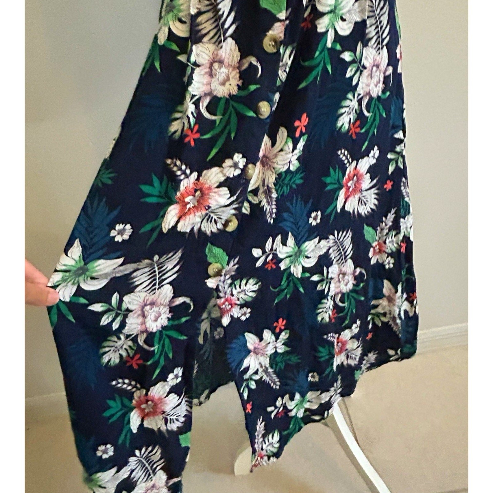 Floral Boho Maxi Dress button down 90s y2k Prairie Cottagecore Hawaiian Sz S