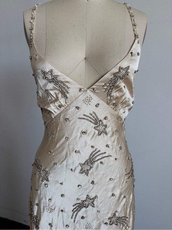 $798 NWT For Love And Lemons “Elea” Beaded Slip Maxi Dress in Cream Sz XXS