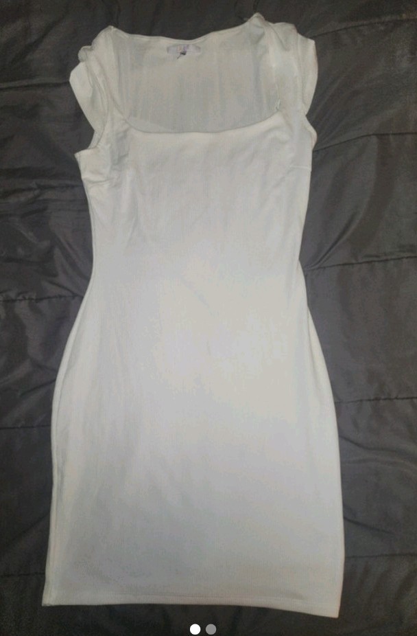 Women’s XS White Solid Square Neck Cap Sleeve Bodycon Knee Length Dress
