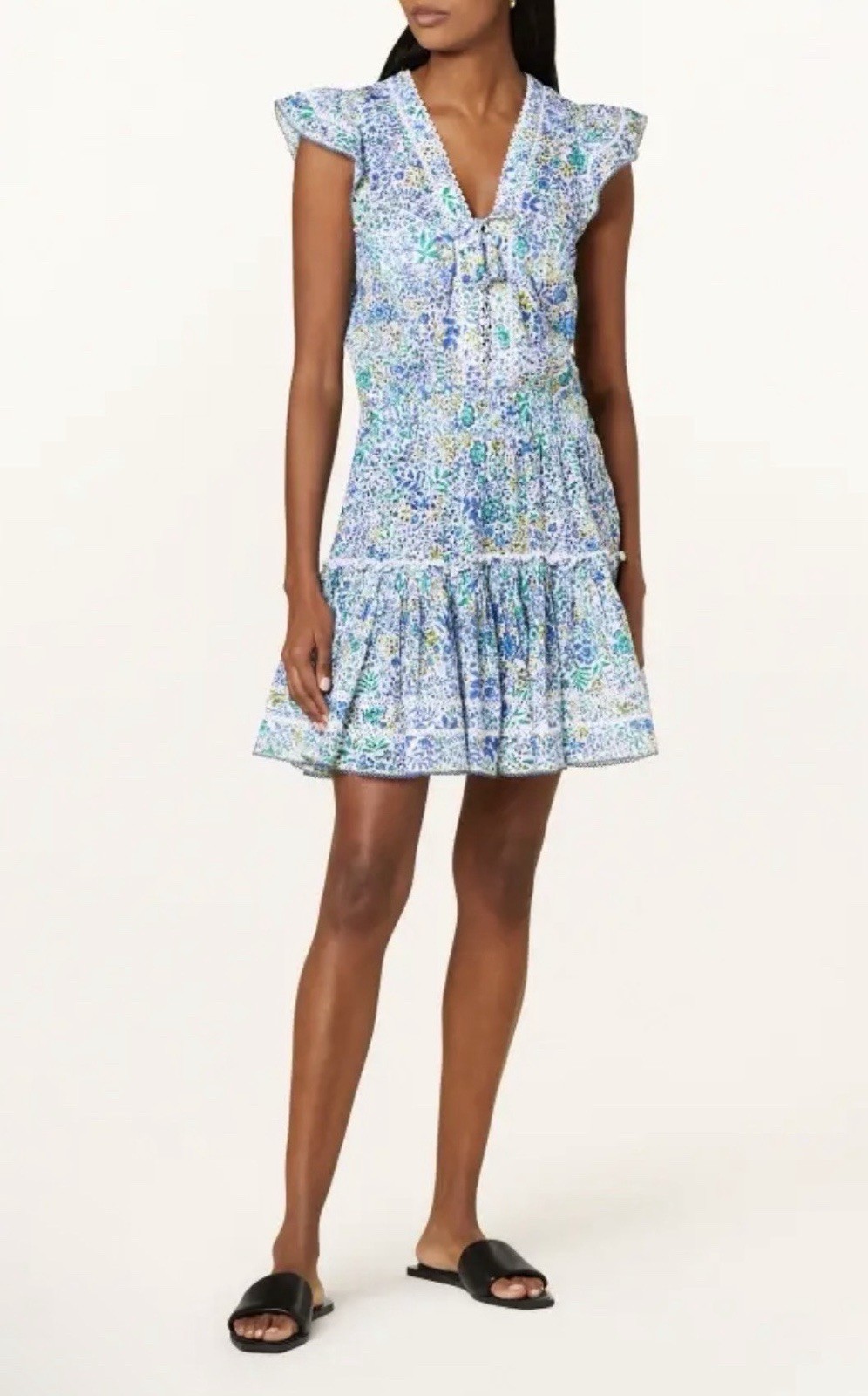 Poupette St. Barth Anais Blue Floral Mini Dress Size L NWT