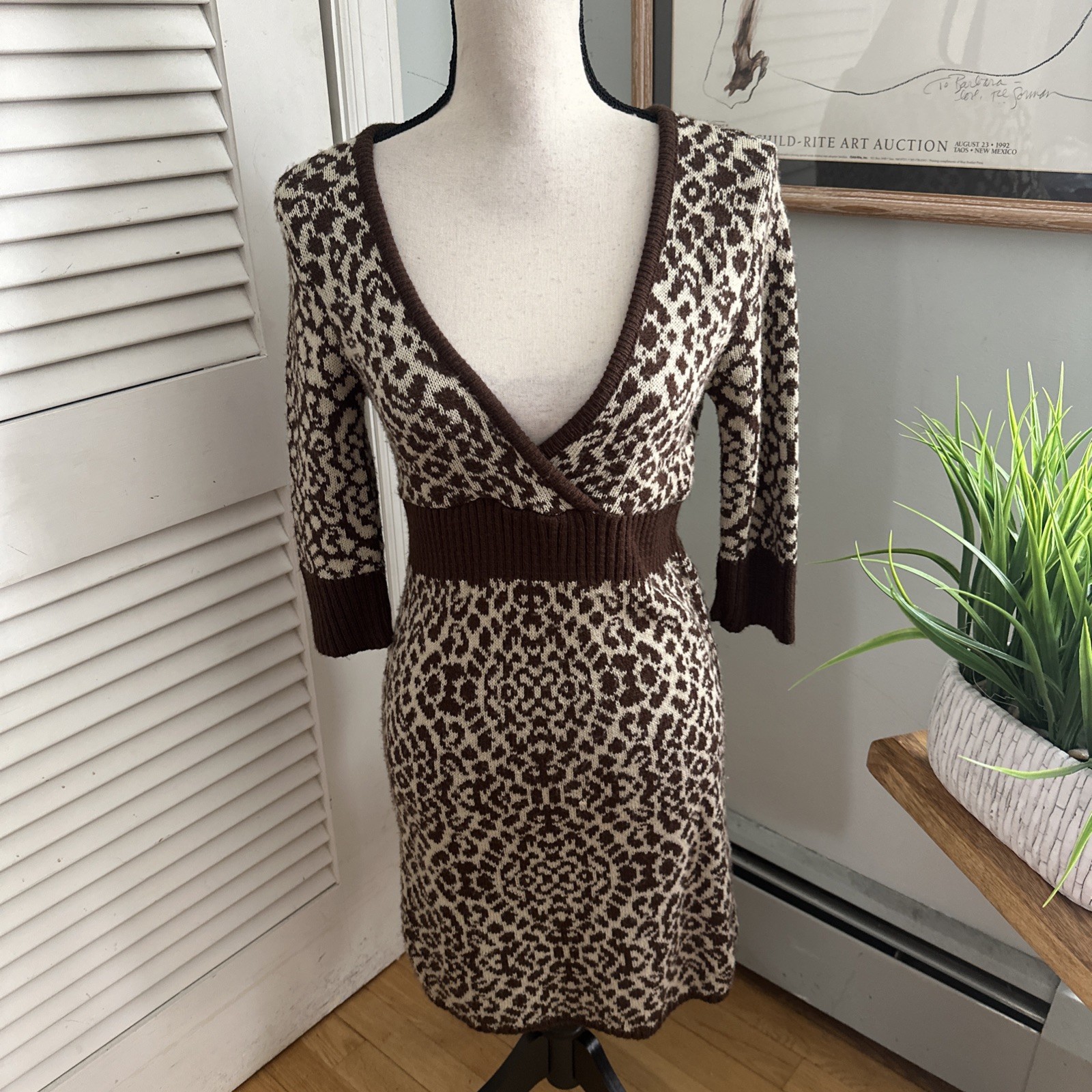 Vintage Wet Seal Sweater Dress Medium Leopard Print Coquette Bombshell Nite Out