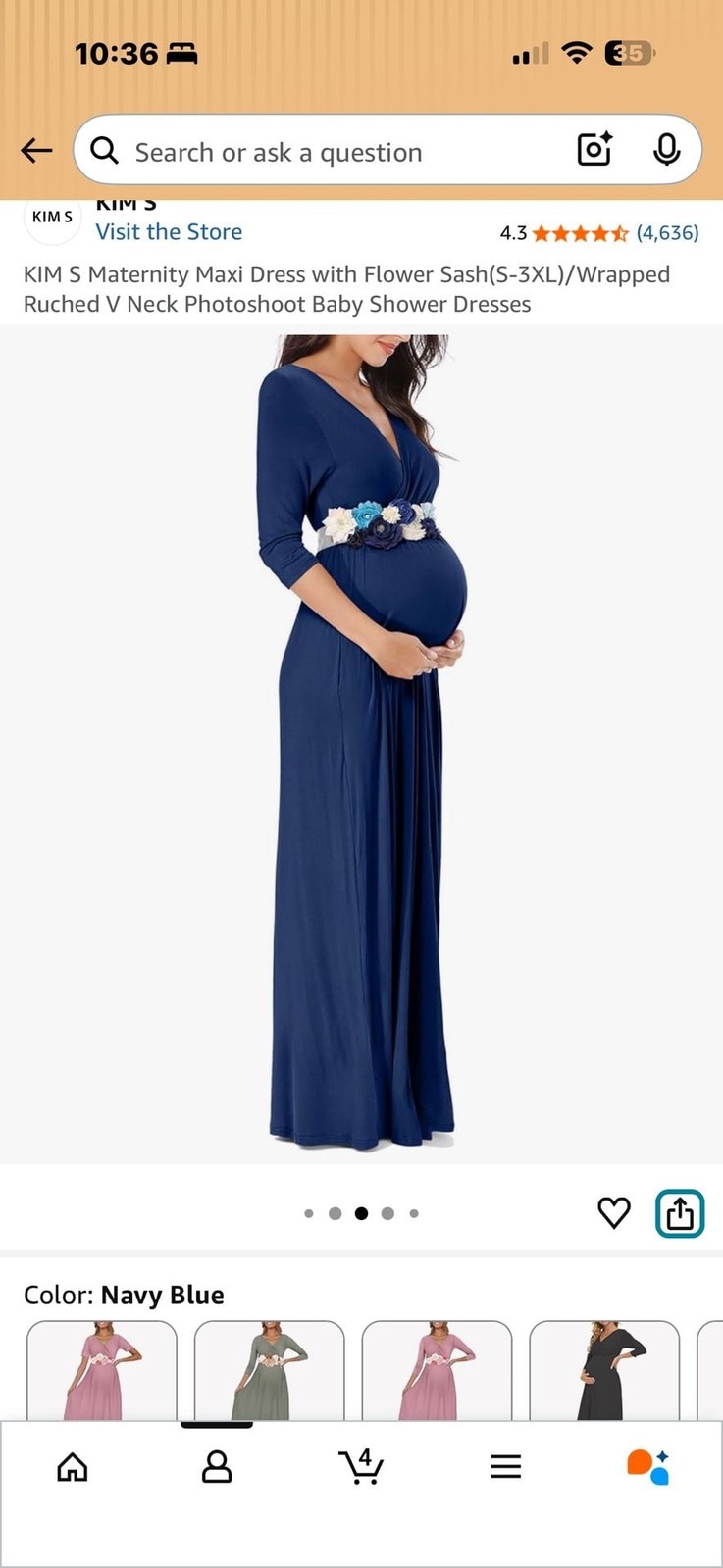 KIM S Navy Blue Maternity Maxi Dress with Flower Sash, Size L