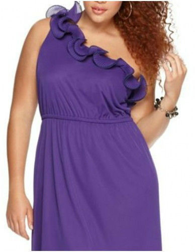 NWT-Jump ~Size 2X~ Romantic Ruffles One Shoulder Purple Dress 2X Empire Waist
