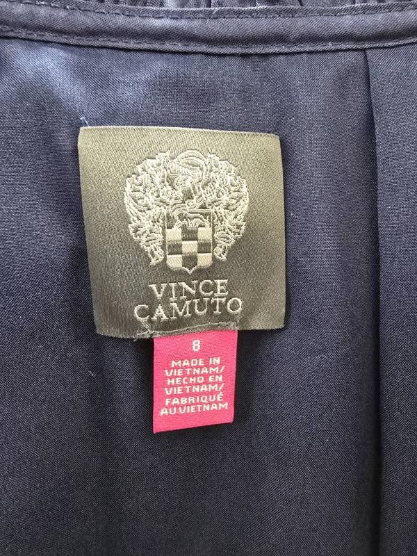 Vince Camuto Split-Neckline Elbow-Sleeve Tie Waist Dress Women’s 8 Navy Pullover