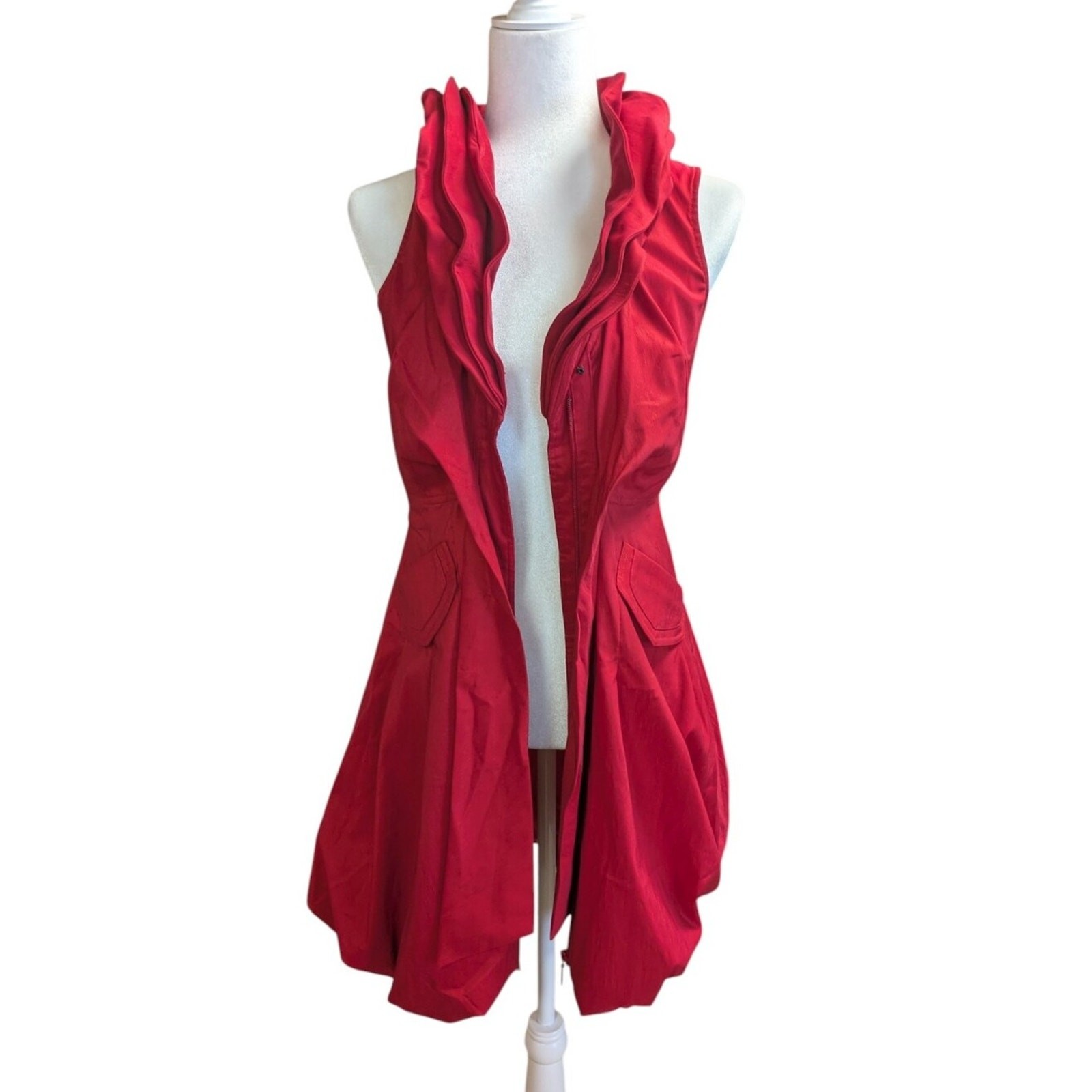 Samuel Dong Red Sleeveless Bubble Skirt Wired Collar Dress Size XS