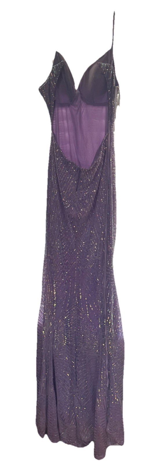 Purple Sequin Glitter Long Slip Dress V-Neck Spaghetti Straps