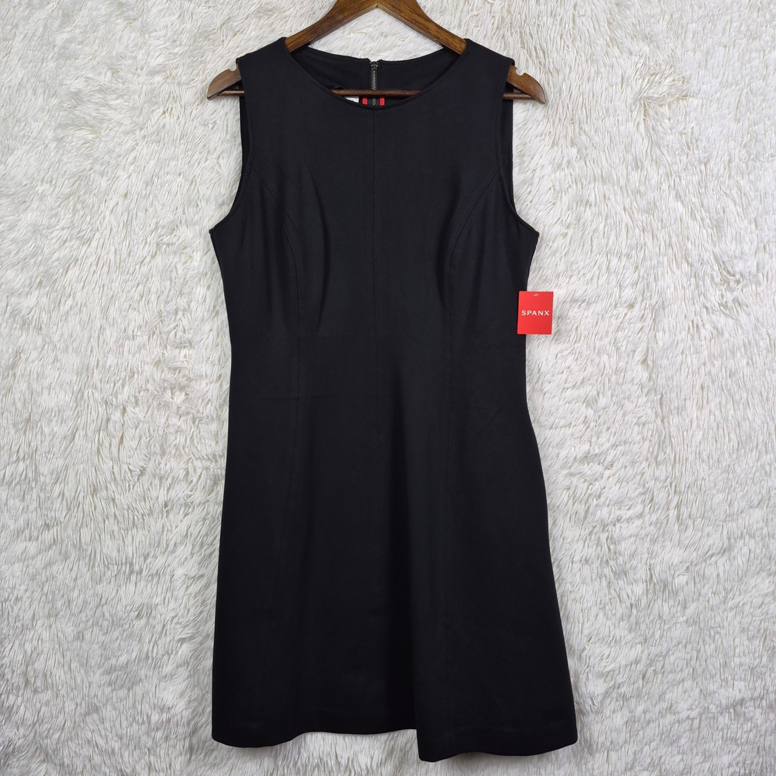 Spanx The Perfect Fit & Flare Dress Classic Black Sleeveless Pockets Large Ponte