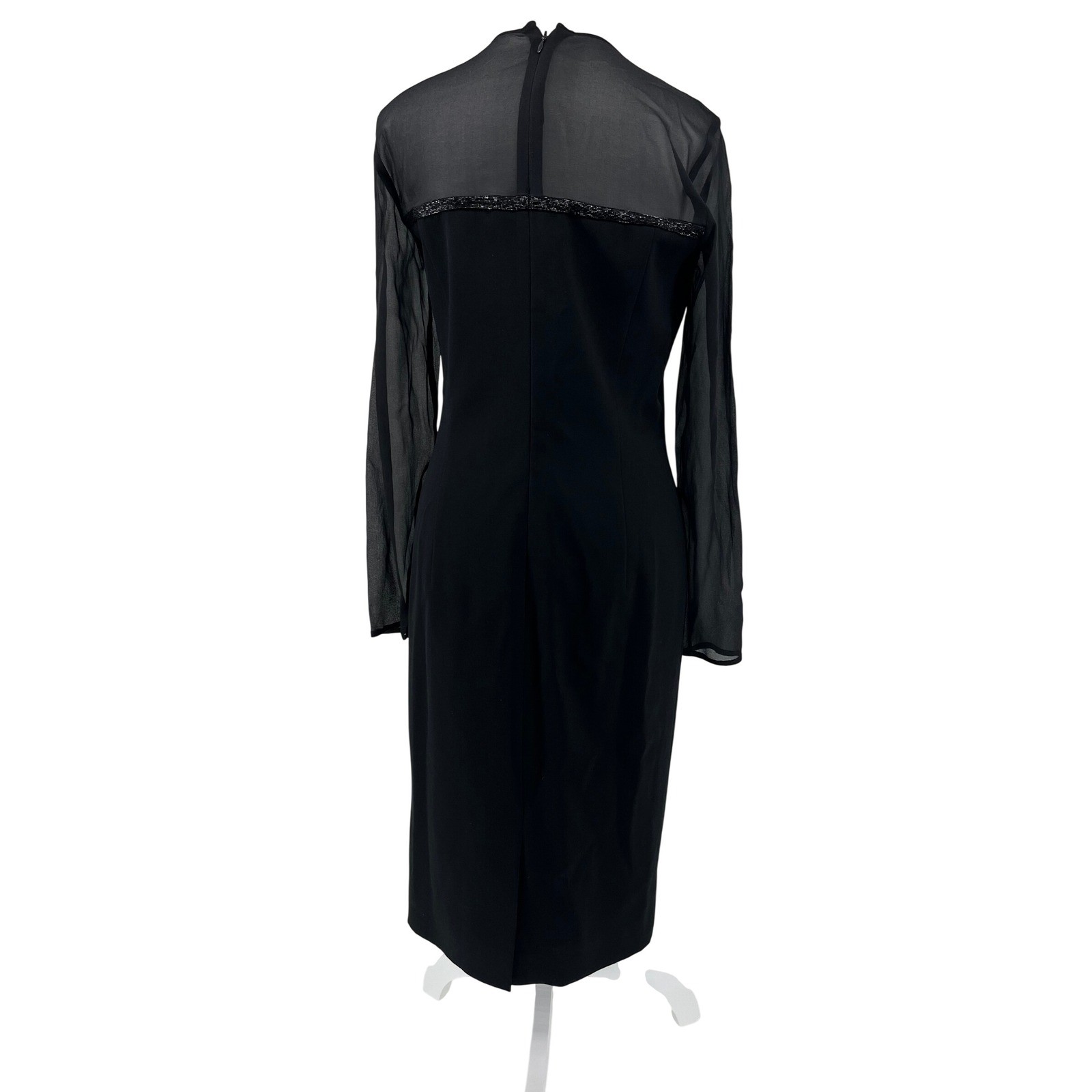 Escada Dhrti Black Beaded Sheer Mesh Illusion Midi Dress Silk S 36 NEW $1595