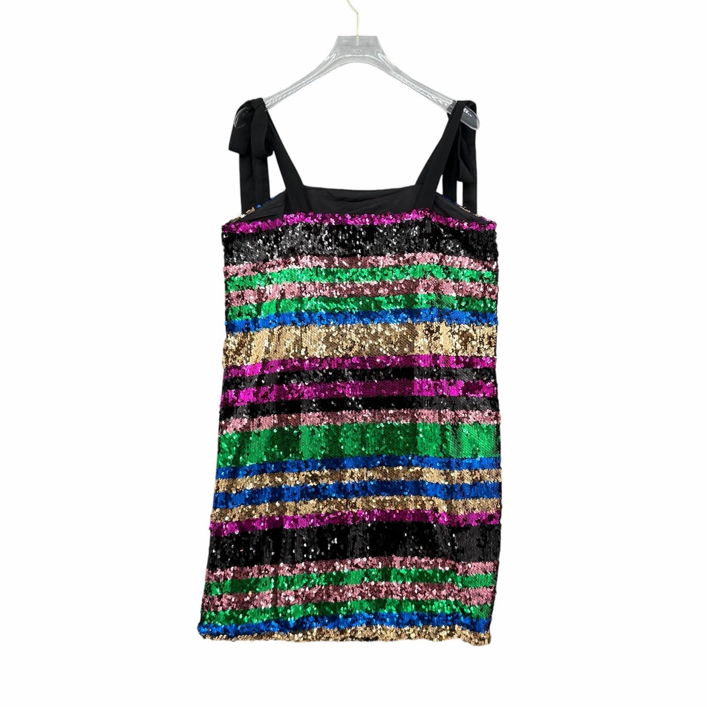 Lea & Viola M Black Multi Color Sequin Stripe Mini Sleeveless Ties Shift Dress