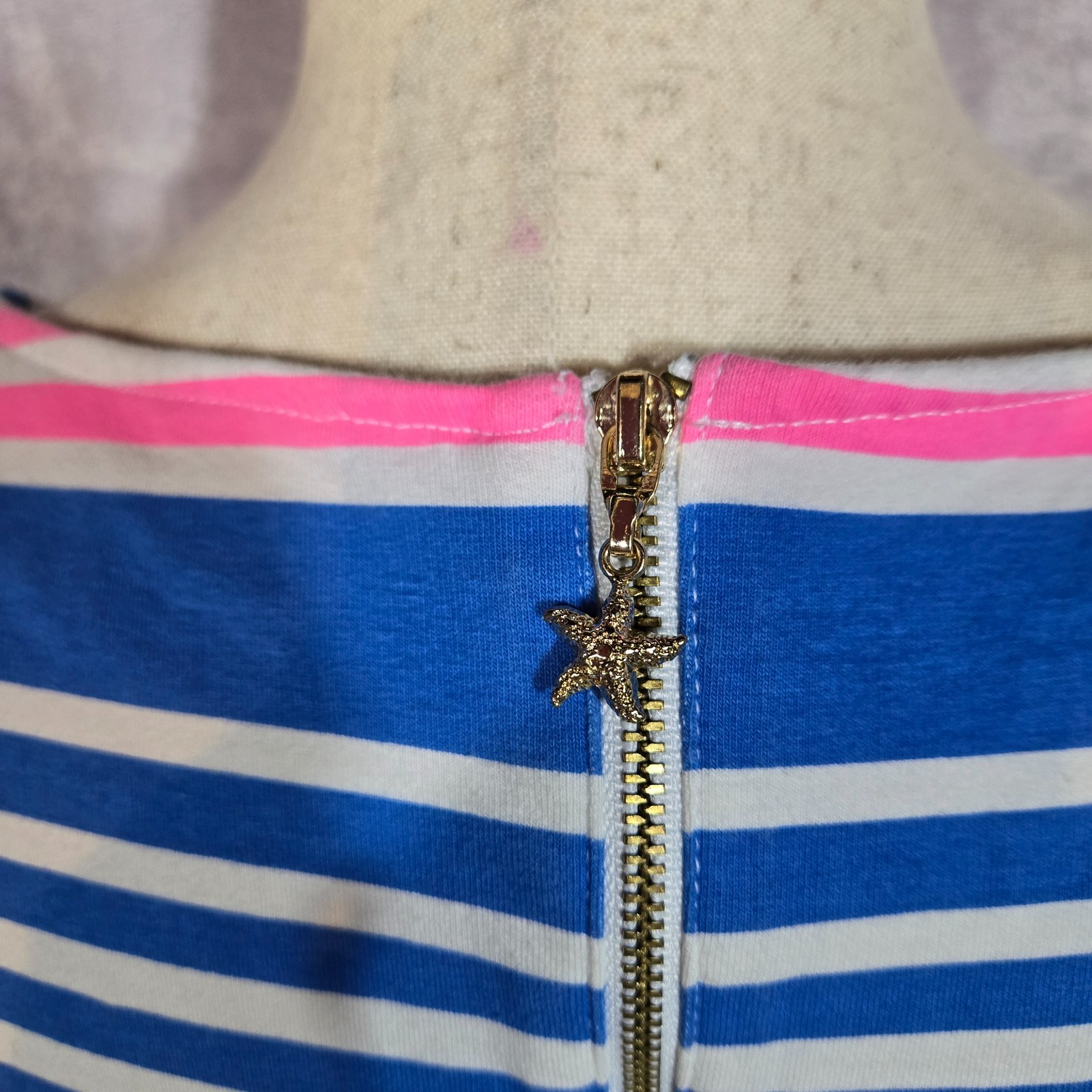 LILLY PULITZER Lena Shift Dress Lapis Blue Pink Gold Tiki Stripe Resortwear MED