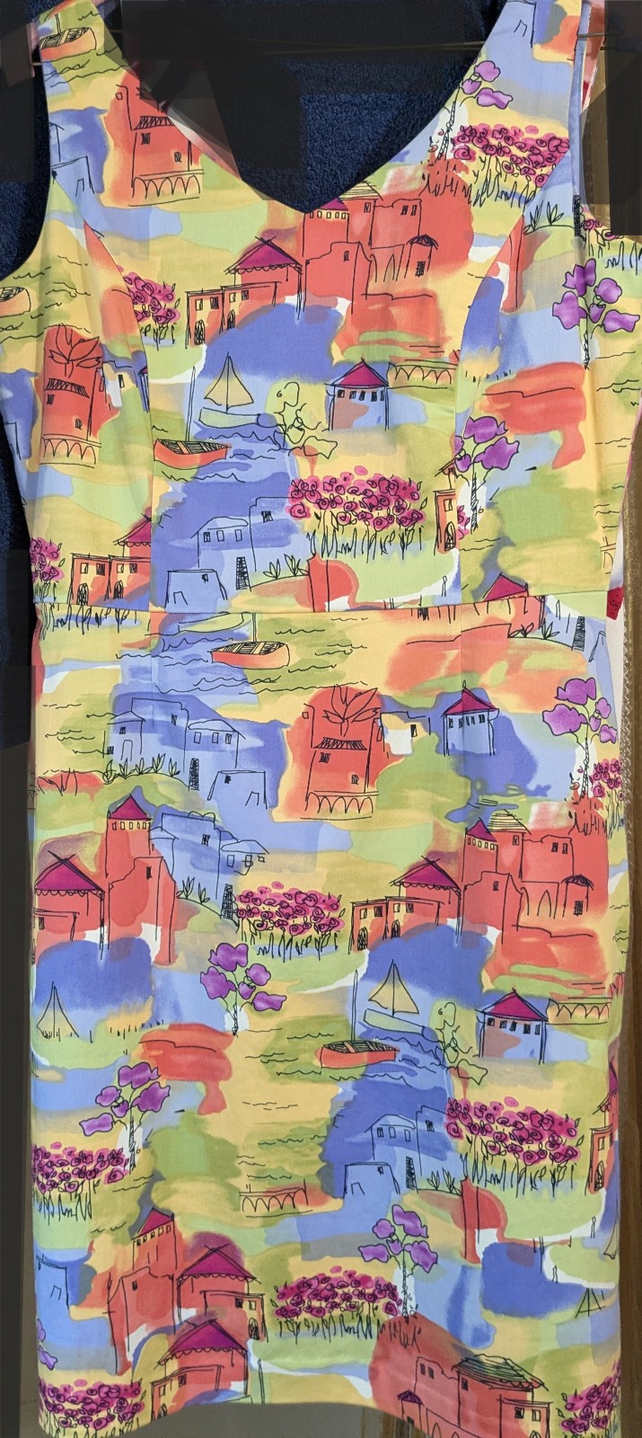 Cool Vintage Coldwater Creek Seaside Village Print Wearable Art. Size 12