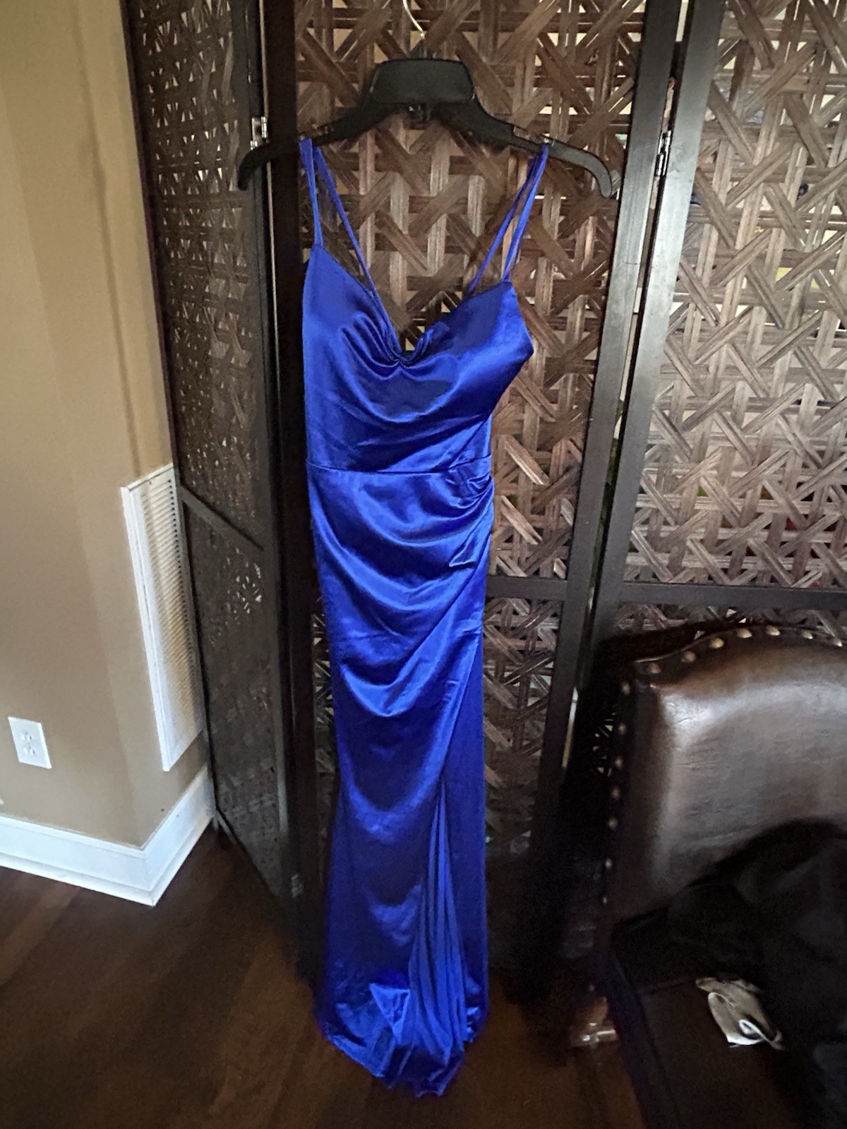 Crystal Doll Juniors Ruched Strappy Blue Long Dress Size 13 $99