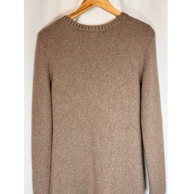 Classic Parisian MEROKEETY Ribbed Knit Sweater Dress Old Money Luxury Beige SM