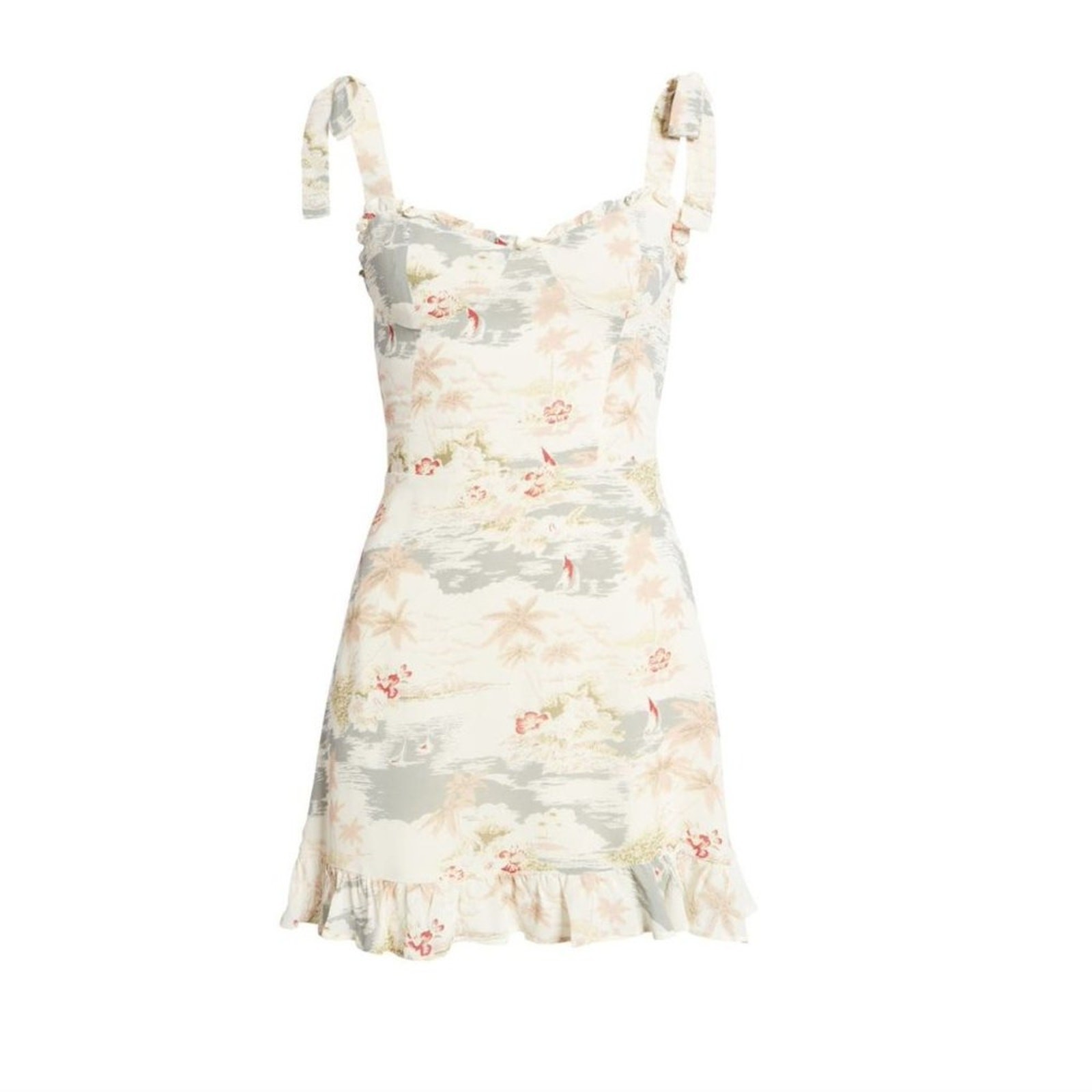 Reformation Christine Mini Dress Long Beach Tropical Ruffle Size 4