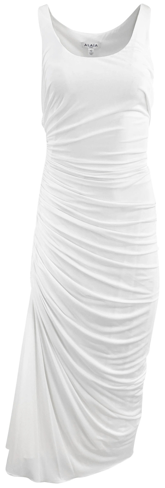 Alaia Gathered Jersey Knit Dress in Blanc