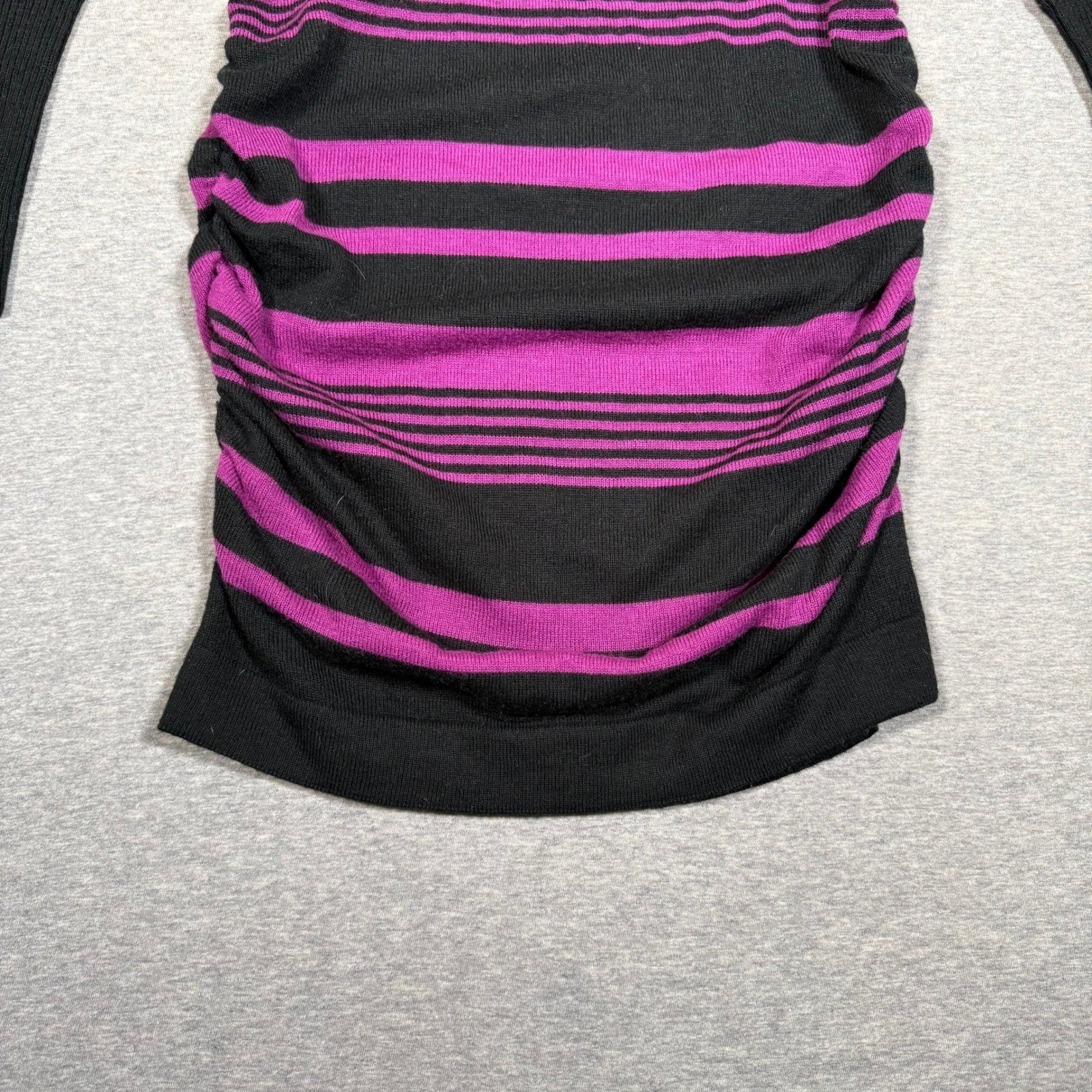 Derek Heart Im In Love Purple Black Striped Ruched Long Sleeve Sweater Dress L