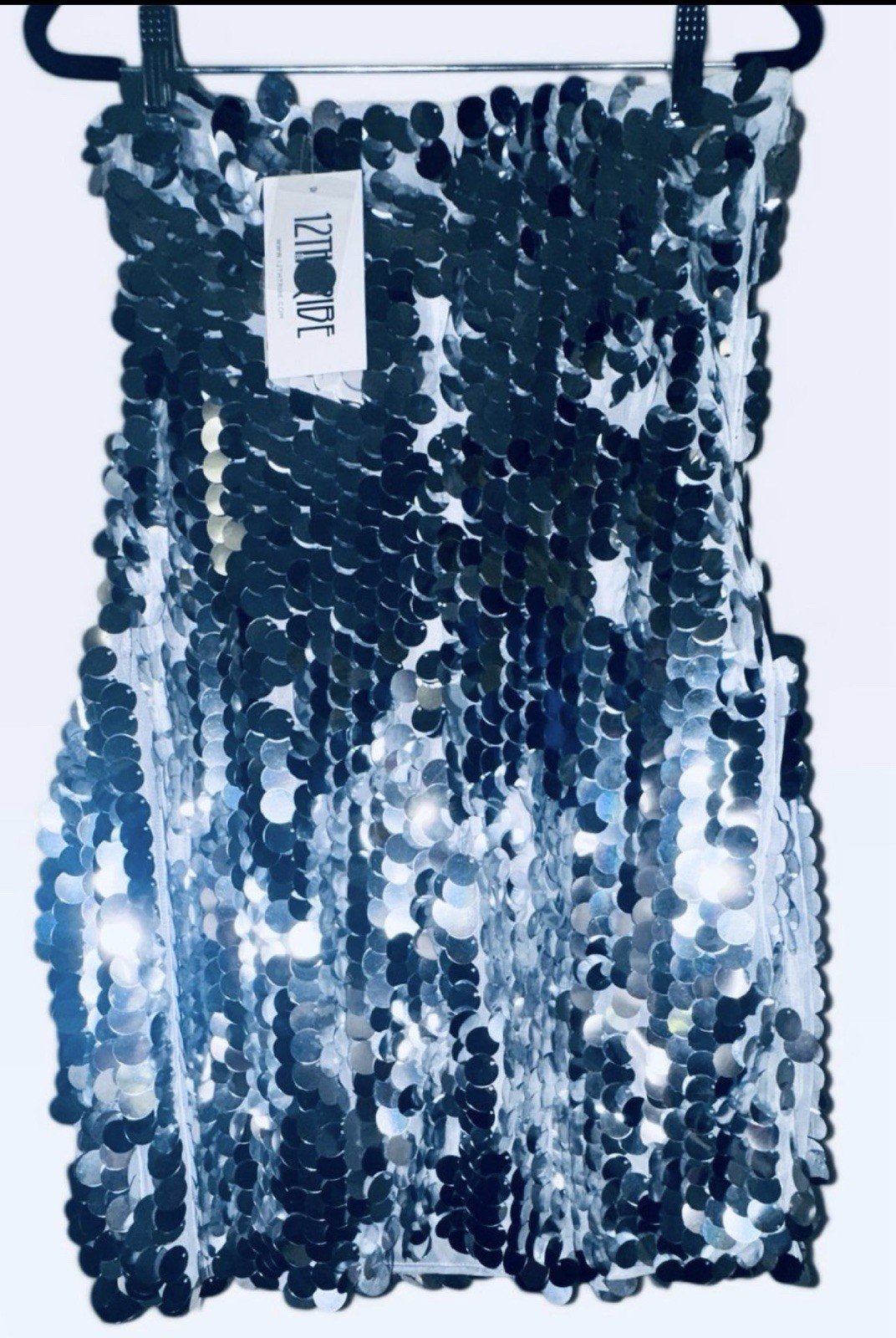 NWT 12th Tribe Silver Sequin Strapless Bodycon Mini Dress Size M Party/Cocktail