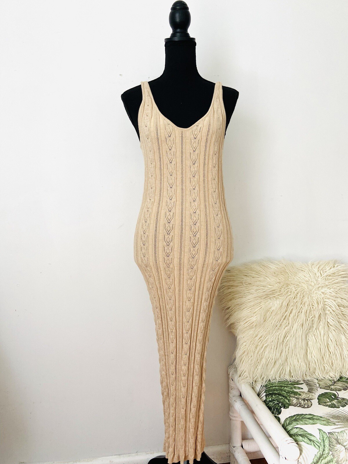 Spell & The Gypsy Collective Size S Frenchie Rib Knit Midi Dress Neutral Colour