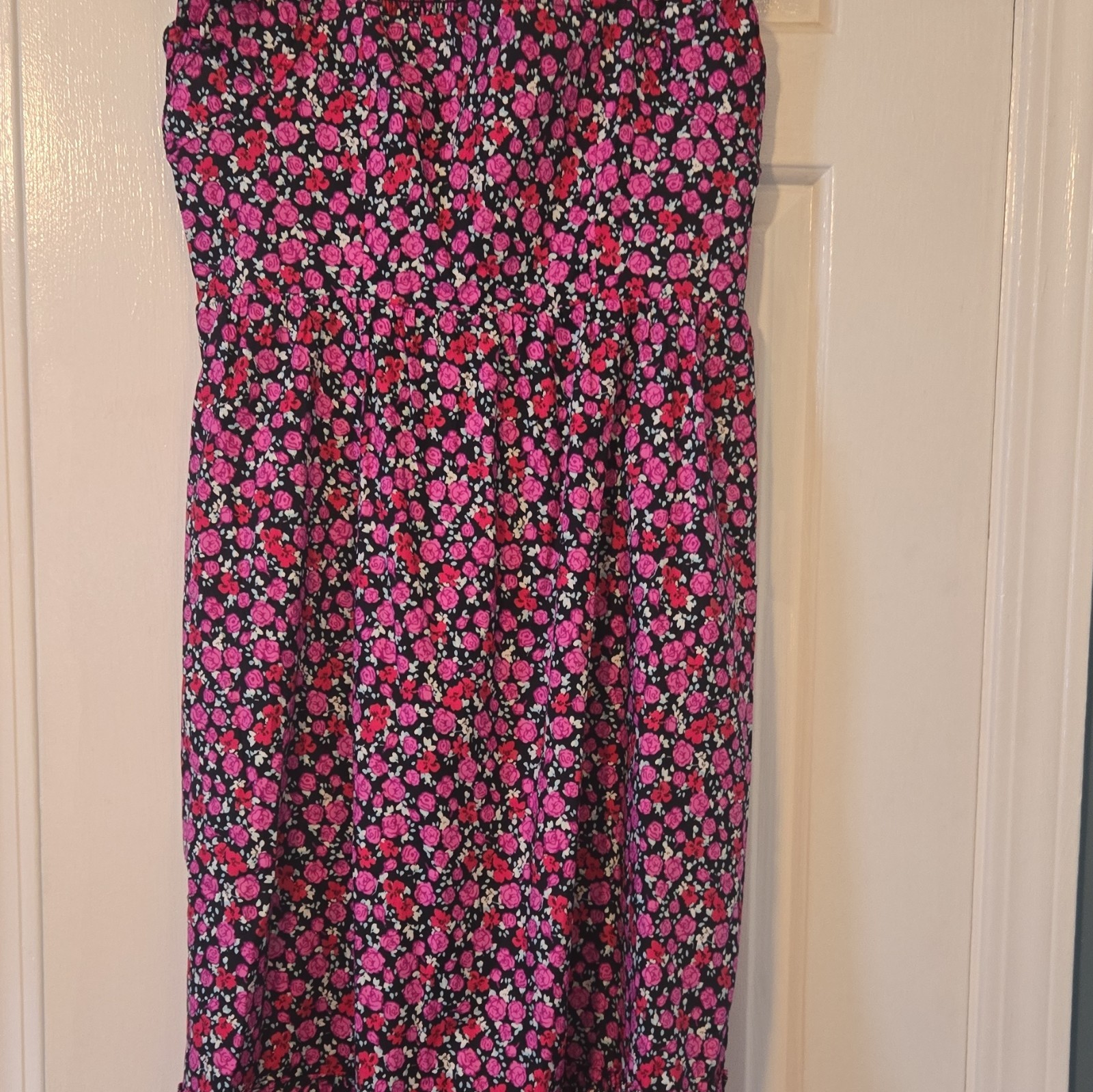 BuddyLove Anastasia XS Black Pink Red Floral Midi Dress Square Neck Zip Lined
