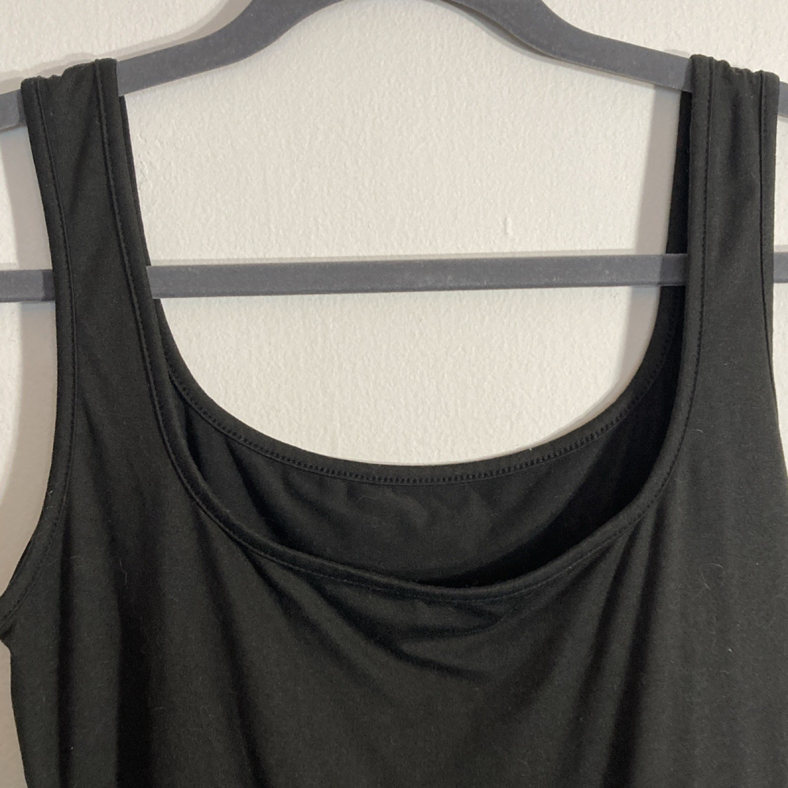 Womens Black Solid Scoop Neck Sleeveless Tank Mini Dress Stretch Poly Spandex