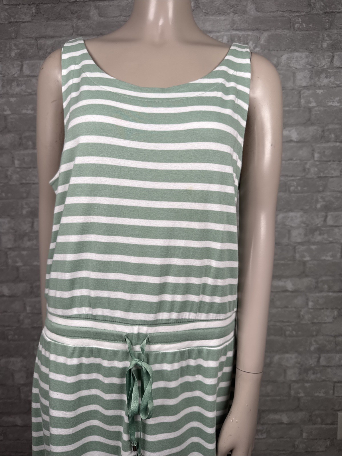 Haven Well Within Large Green Striped Sleeveless Tank Dress 100% Cotton