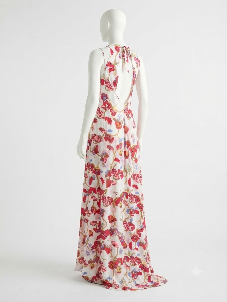 & Other Stories Floral Sleeveless Tie Neck Keyhole Back Maxi Dress 38