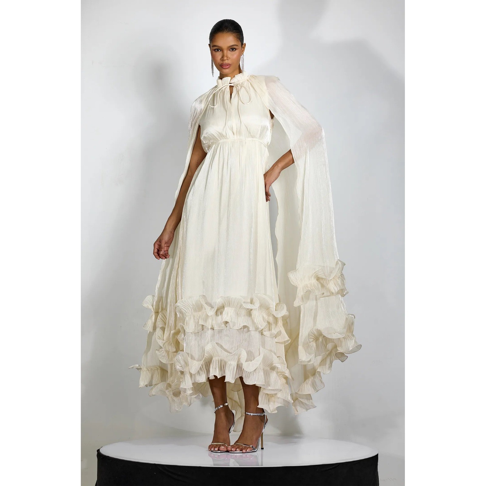 Sunfere Ivory Shirley Cape-effect Ruffled Midi Dress 2XL NWT