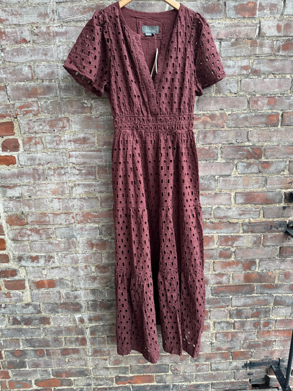NWT Anthropologie Somerset Maxi Dress Eyelet Brown White Blue Yellow Pink