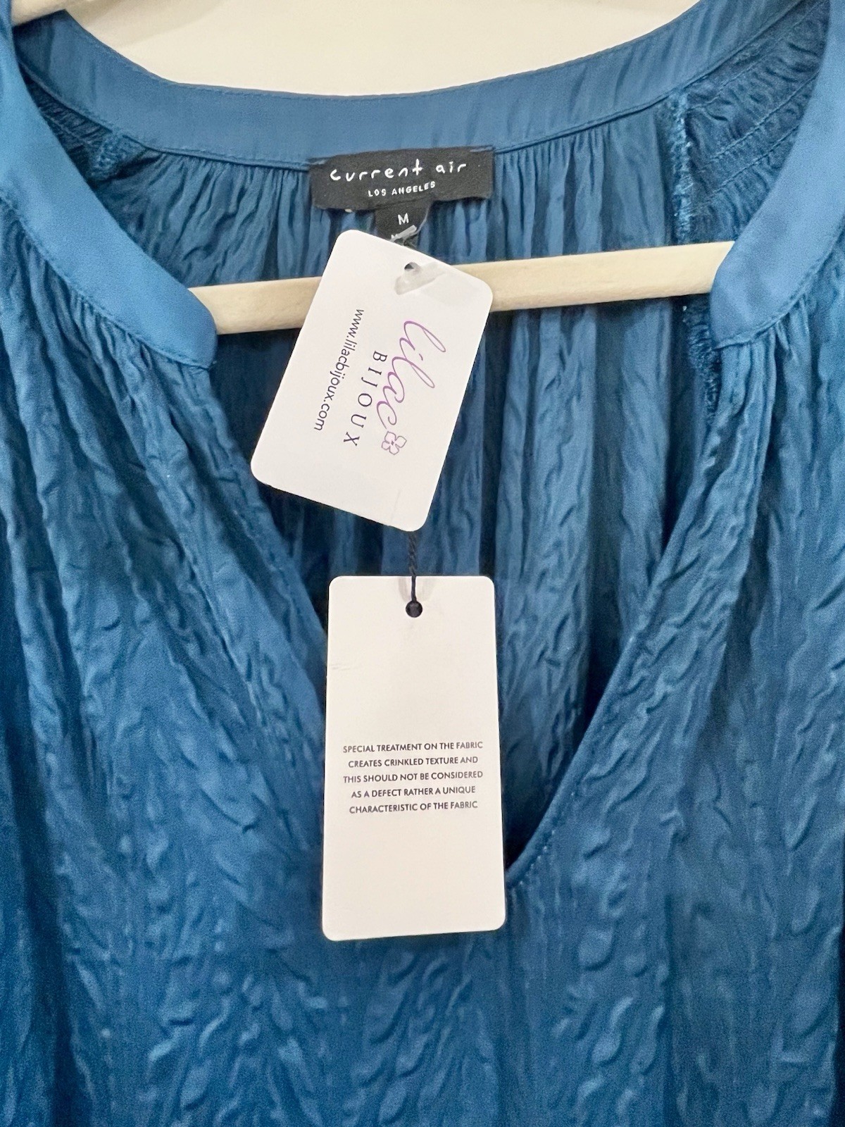 CURRENT AIR Anthropologie Long Sleeve Silky Crinkle Smocked Waist Dress Teal M