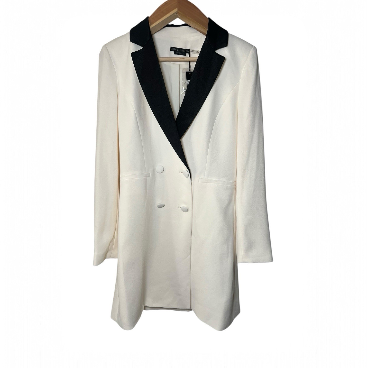 NWT alice + olivia Kryie Double Breasted Tuxedo Dress in Ecru White & Black