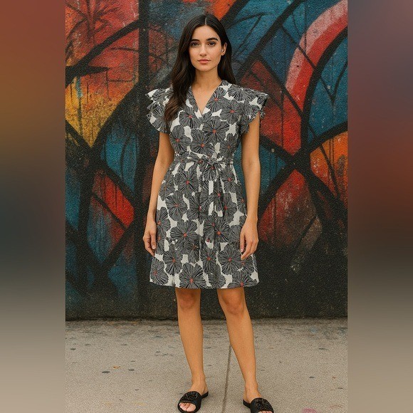 Single Thread Women’s Printed Flutter Sleeve Dress Size Large NWT