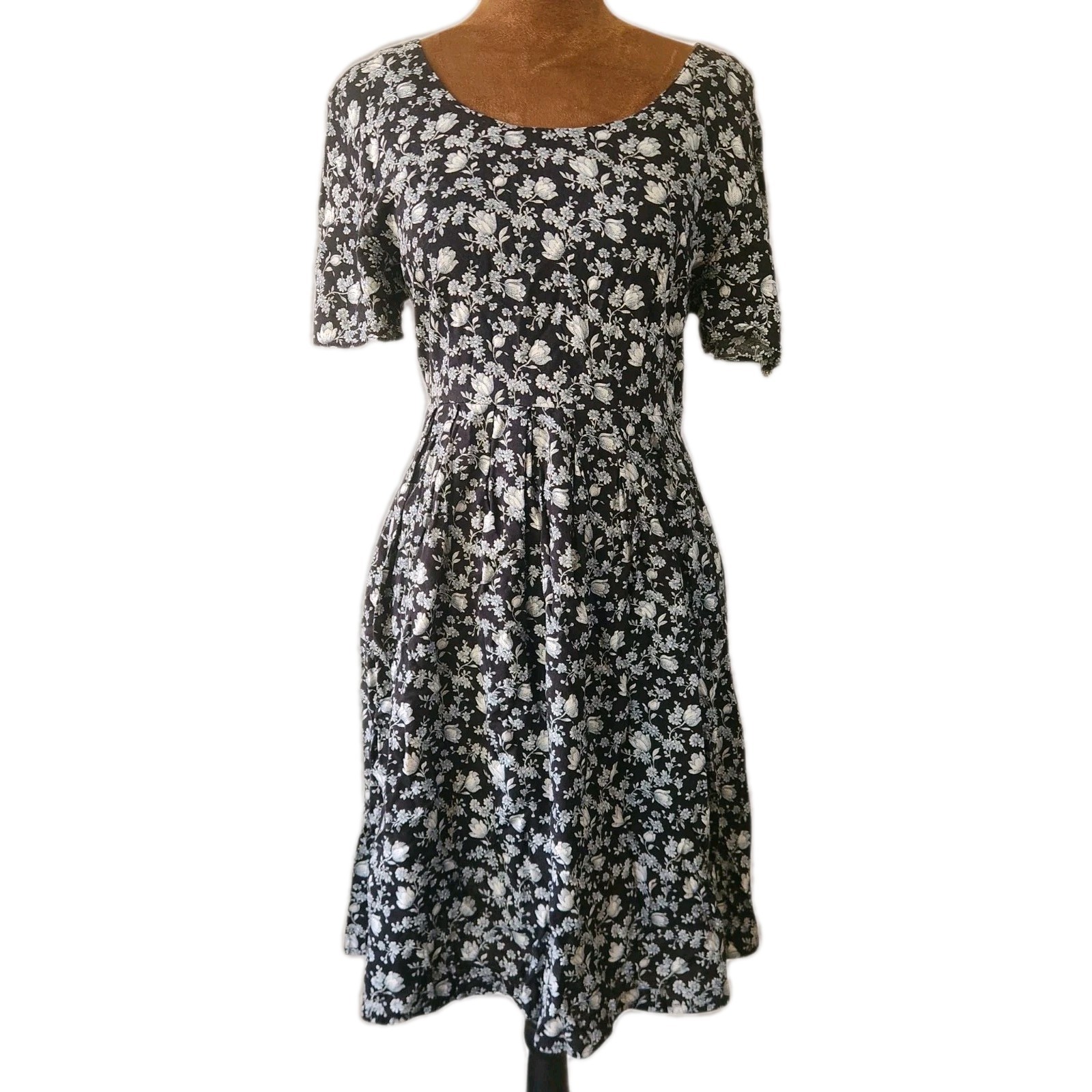 Vintage CDC 90s Dress Short Sleeve Floral Blue Cottagecore Prairie XS/S Summer