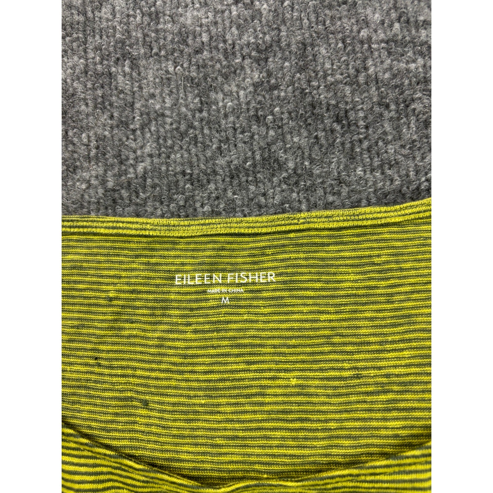 Eileen Fisher Shift Dress Womens Medium Lime Green Striped Sleeveless 100% Linen