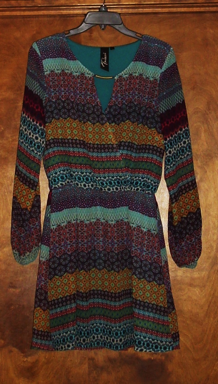 Trixxi Ladies LS, Fully-Lined, Scoop-Neck Dress, Sz Med, Multi-color, Polyester