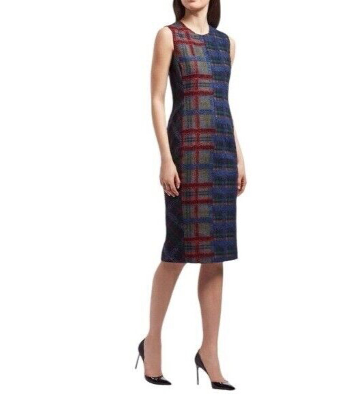 Carlisle NY Women’s Sz 2 Color Block Plaid Midi Wool Blend Shift Dress Luxury