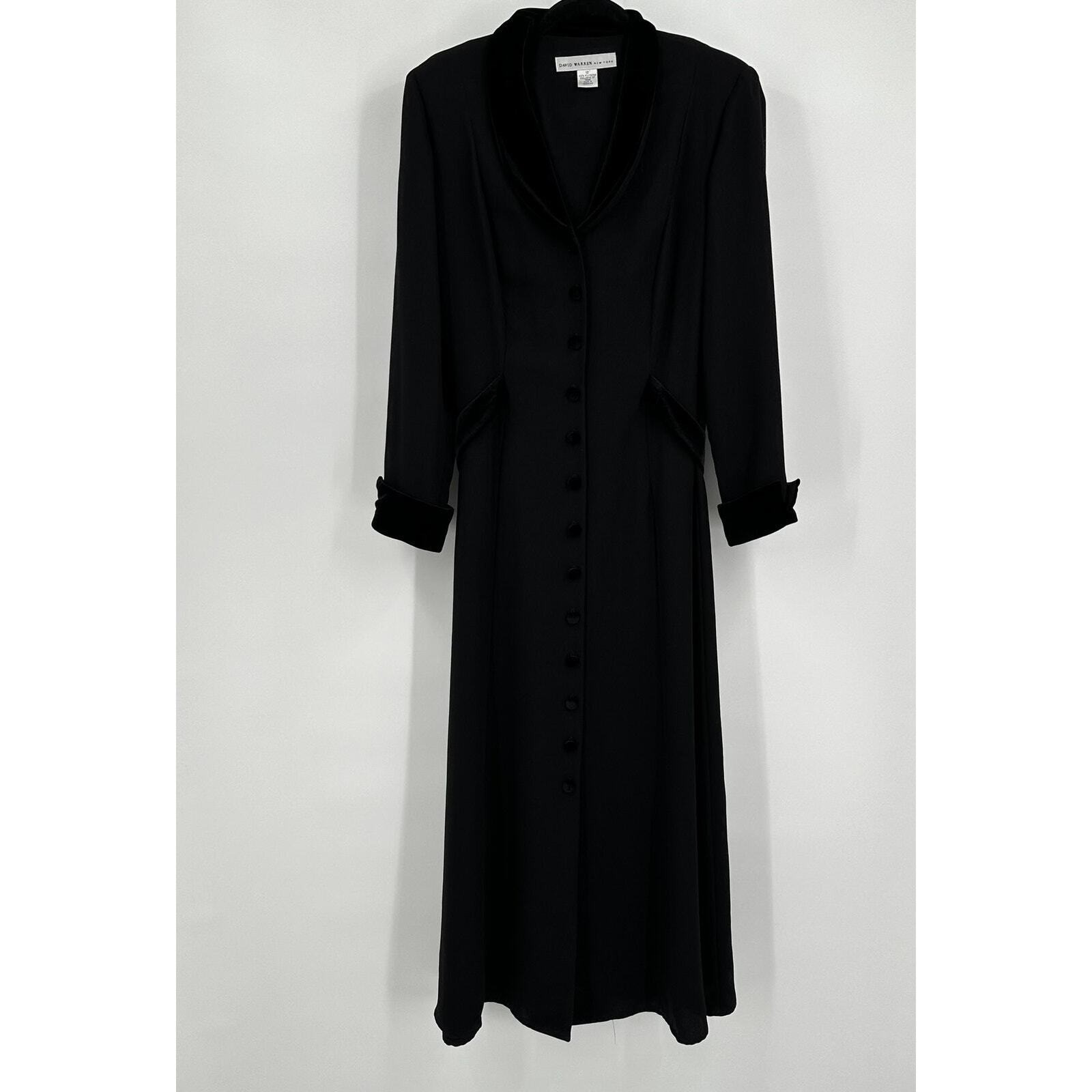 David Warren Womens Old Money Elegant Button Front Dress Size 12 Velvet Trim